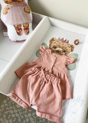 Набір для дівчинки 62, 68, 74р linen: шорти та майка льон пудра