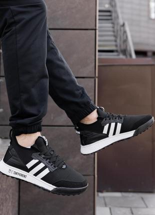 Кросівки чоловічі чорно білі adidas different літні спортивні кросівки адідас зручне чоловіче взуття