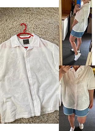 Базовая белая котоновая блуза/рубашка с прошвой,primark,p.16-18