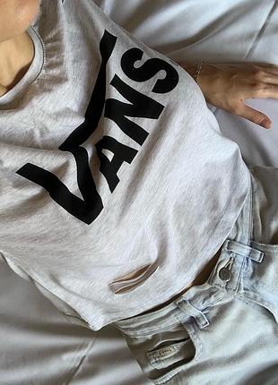 Сіра бавовняна футболка з розрізами vans