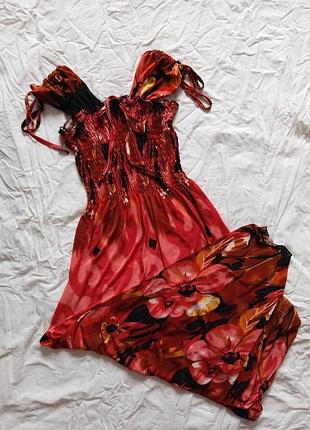 Платье макси длинное летнее на резинке длинное платье на лету s m l xs xxs оранжевое платье красное