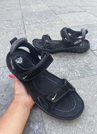 Мужские кожаные сандалии nike black на липучках кожаный босоножки найк чёрные с липучками