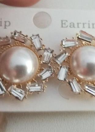 Кліпси (без проколу) сережки метал пр-во корея перламутр