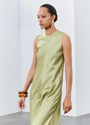 Атласное платье хаки zara new