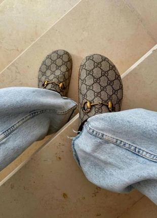 Мюли тапочки клоги gucci canvas horsebit с открытой пяткой