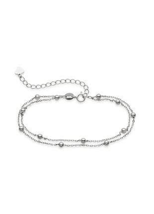 Серебряный браслет с шарами, размер 16 см x 0,1 см, вес: 2.0 г