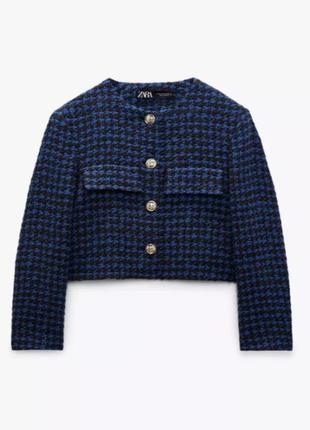 Укороченный пиджак-блейзер из твида zara