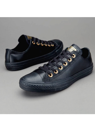 Черные женские базовые кеды converse 🇺🇲 chuck logo all star ox leather black 38 размер