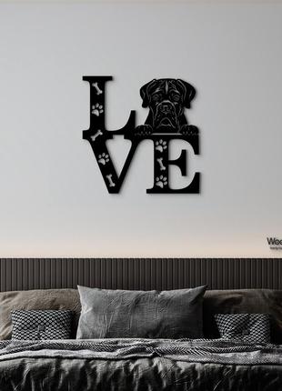 Панно love&paws кане-корсо 20x20 см - картини та лофт декор з дерева на стіну.