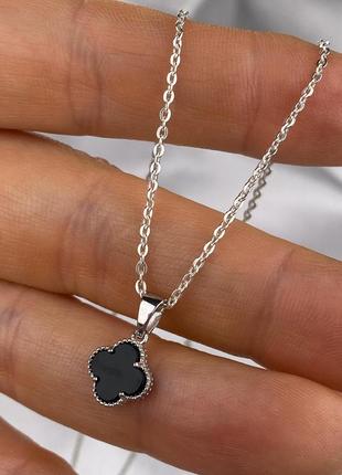 🇺🇦 кулон серебро 925° покрытие родий, вставка им. перламутр, клевер-бутылка ванклиф 1438.10р