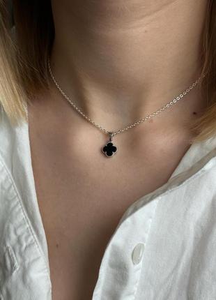 🇺🇦 кулон серебро 925° покрытие родий, вставка им. перламутр, клевер-бутылка ванклиф 1438.10р