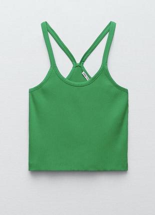 Хлопковая укороченная майка топ в рубчик zara