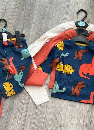 F&f новый комплект 3 реглана и 3 штанов (лосин) на 6-9 мес рост 74 см мягкий трикотаж