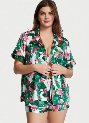 Пижама сатиновая satin short pajama set tropic blue