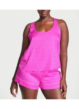 Піжама victoria's secret satin short pajama set fuchsia logo