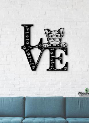 Панно love&bones йоркширський тер'єр 20x20 см - картини та лофт декор з дерева на стіну.