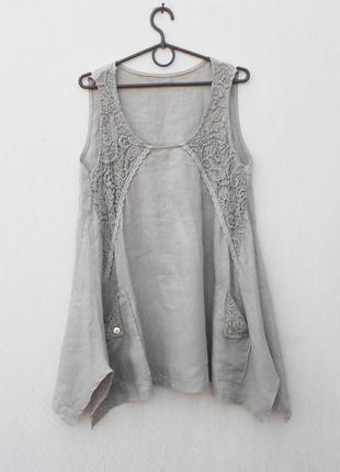 Льняная удлиненная блузка