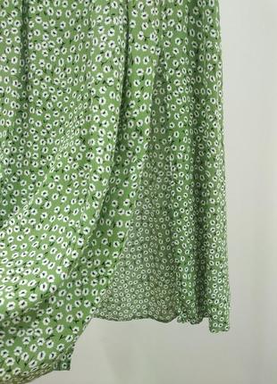 H&m натуральная базовая юбка миди юбка трапеция с разрезами зеленого цвета в цветочный принт m l5 фото