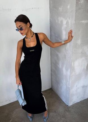 Платье майка в стиле balenciaga длинная черная с лампасами