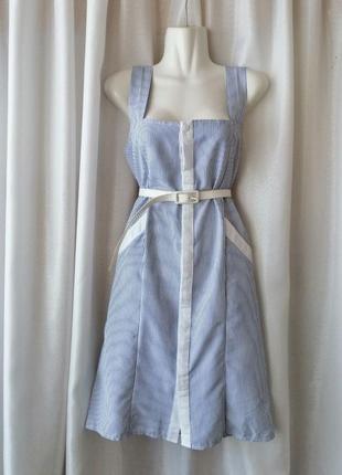 Платье сарафан по фигуре на пуговках с поясом и карманами длина по колено на невысокий рост ниже кол