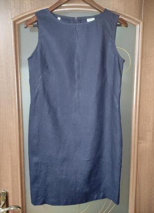 Темно-сине льняне плаття / сукня united colours of benetton (100% льон)1 фото