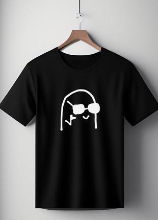 Футболка чорна оверсайз унісекс  з принтом " крутий смайл в окулярах " розмір s-xl