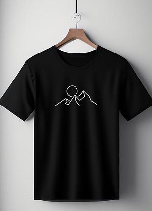 Футболка чорна оверсайз унісекс  з принтом " гори і сонце " розмір s-xl