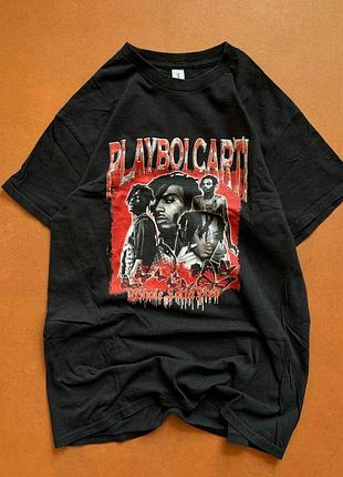 Футболка playboi carti black  t-shirt (red)