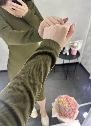 Сукня міді  у рубчик, колір хакі6 фото