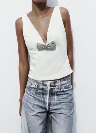 Очень красивый топ с бантом zara xs, s