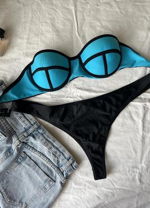 Раздельный черный купальник с стрингами missguided