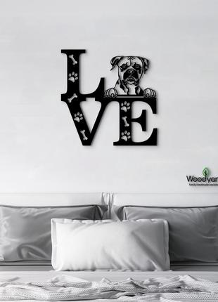 Панно love&paws боксер 20x20 см - картини та лофт декор з дерева на стіну.