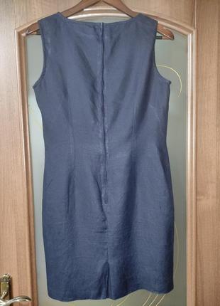 Темно-сине льняне плаття / сукня united colours of benetton (100% льон)3 фото