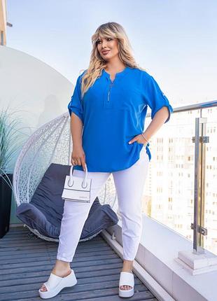 Яскрава стильна блузка - сорочка жіноча софт котон на молнії червона синя зелена рожева пудра чорна2 фото