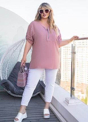 Яскрава стильна блузка - сорочка жіноча софт котон на молнії червона синя зелена рожева пудра чорна7 фото