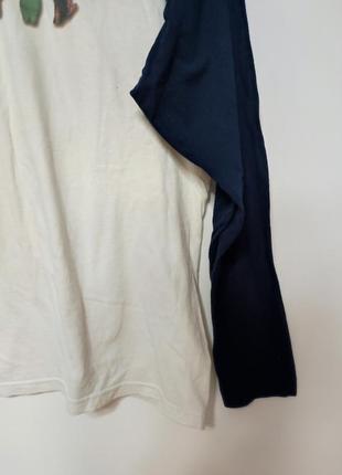 Лонгслив футболка длинный рукав толстовка реглан кофта белая синие рукава прямая широкая fruit of the loom man, размер m - l5 фото