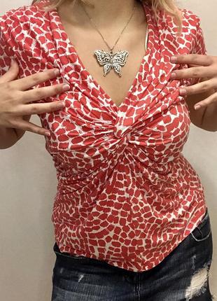 Винтажная красная обтягивающая блуза с принтом
