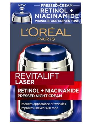 Ночной крем с ретинолом и никотинамидом против морщин и для улучшения цвета лица - l'oreal paris revitalift lazer 50 ml.