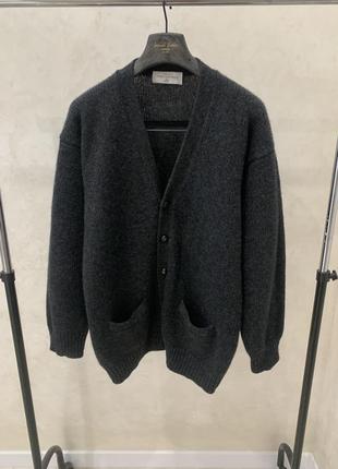 Винтажный шерстяной оверсайз кардиган серый marks & spencer