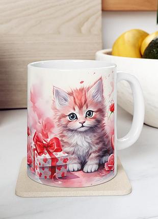 Керамічна чашка з дизайном "котик" - 4