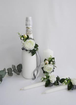 Украшение на свадебное шампанское