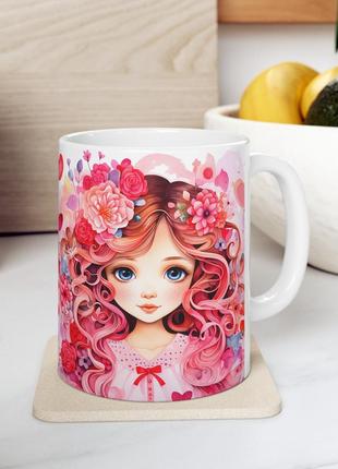 Керамічна чашка з дизайном "дівчина з трояндами"- 3