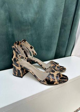 Стильні леопардові шкіряні босоніжки на зручному каблуку2 фото