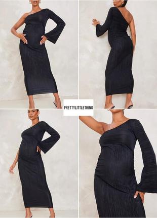 Чорне плісироване плаття максі на одне плече для вагітних prettylittlething maternity