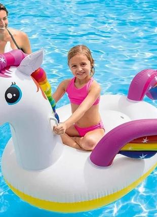 Дитячий надувний матрац іграшка єдиноріг intex 57561 для відпочинку в басейні, розмір 201 на 140 на 97 см