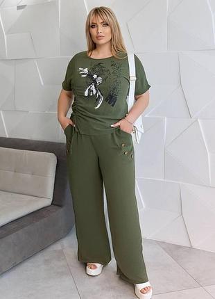 Жіночий літній костюм блузка з накатом і штани з тканини креп-жатка розміри 46-64