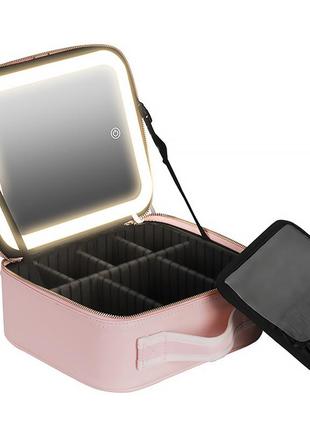 Органайзер косметичка niceland-tm1060 pink компактный бьюти бокс переносной с led подсветкой и зеркалом