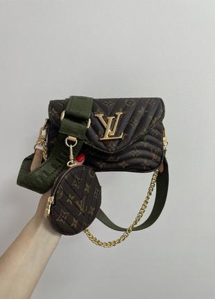 Сумка в стиле louis vuitton wave multi pochette brown/green7 фото