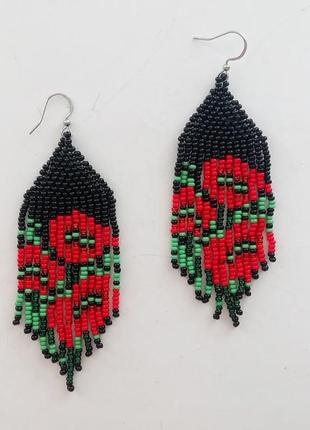 Серьги из чешского бисера "маки"