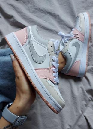 Nike air jordan low 1 white Match розовые женские кроссовки жіночі рожеві кросівки найк джордан